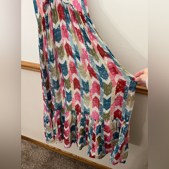 EUC Oliphant Metallic Gold Detail Teal Merritt Sleeveless Maxi Dress Size XS / S - Picture 6 of 8